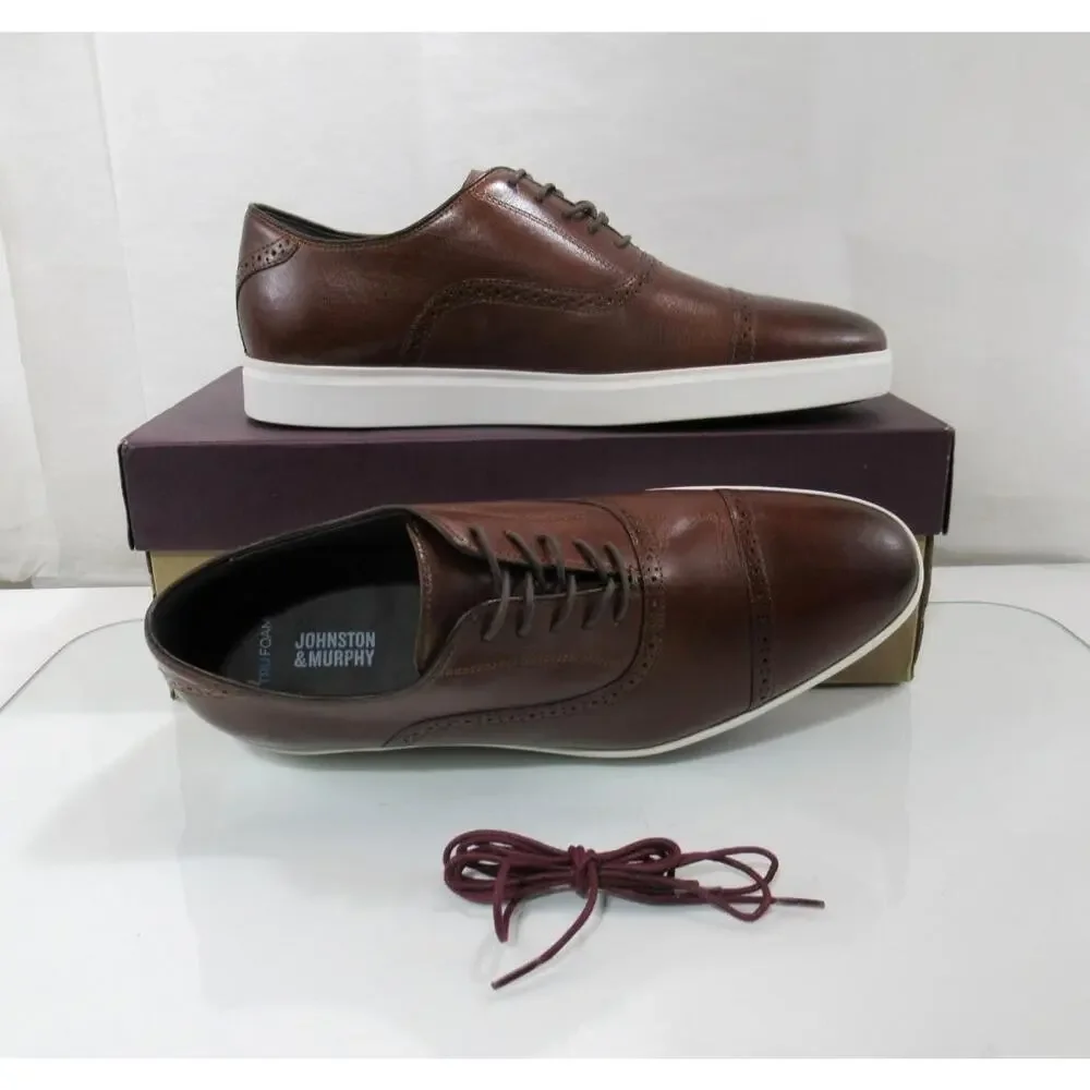 Men's Johnston and Murphy Brody Size 10 M Cap Toe Lace Up Oxford Sneakers Brown